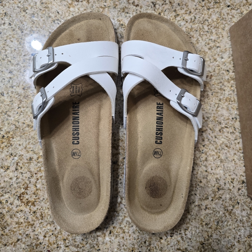 Cushionaire Women's White Buckle Sandals
